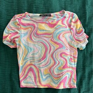 ONE BY ONE - Sheer multicolored swirl t shirt
